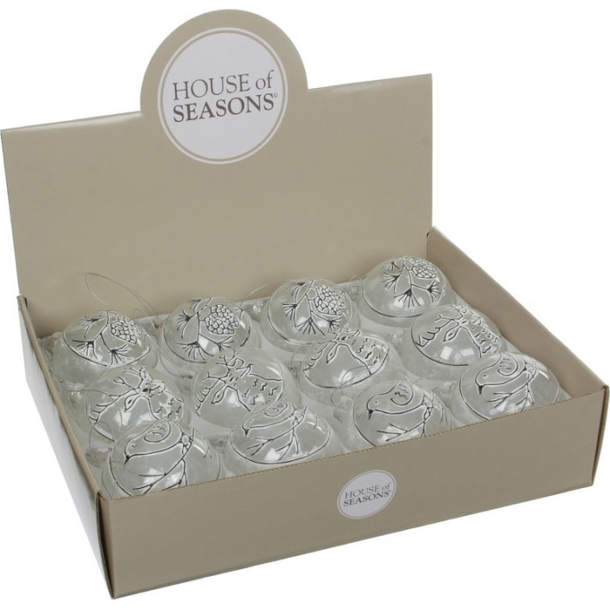 Набор HOUSE OF SEASONS, 12 шт. Стеклянных шаров, диам. 8см, черный/белый 83114